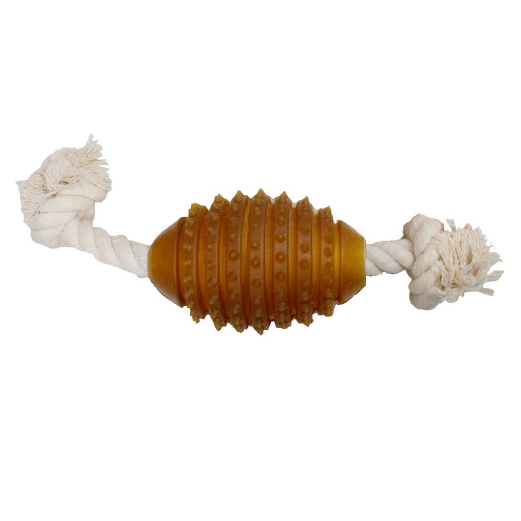 Natural Rubber Rugby Spike & Rope Dog Toy - M