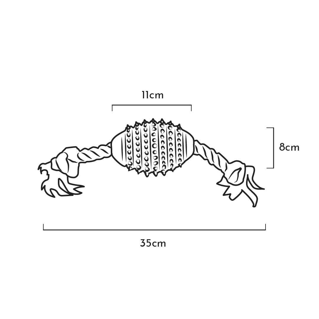 Natural Rubber Rugby Spike & Rope Dog Toy - M
