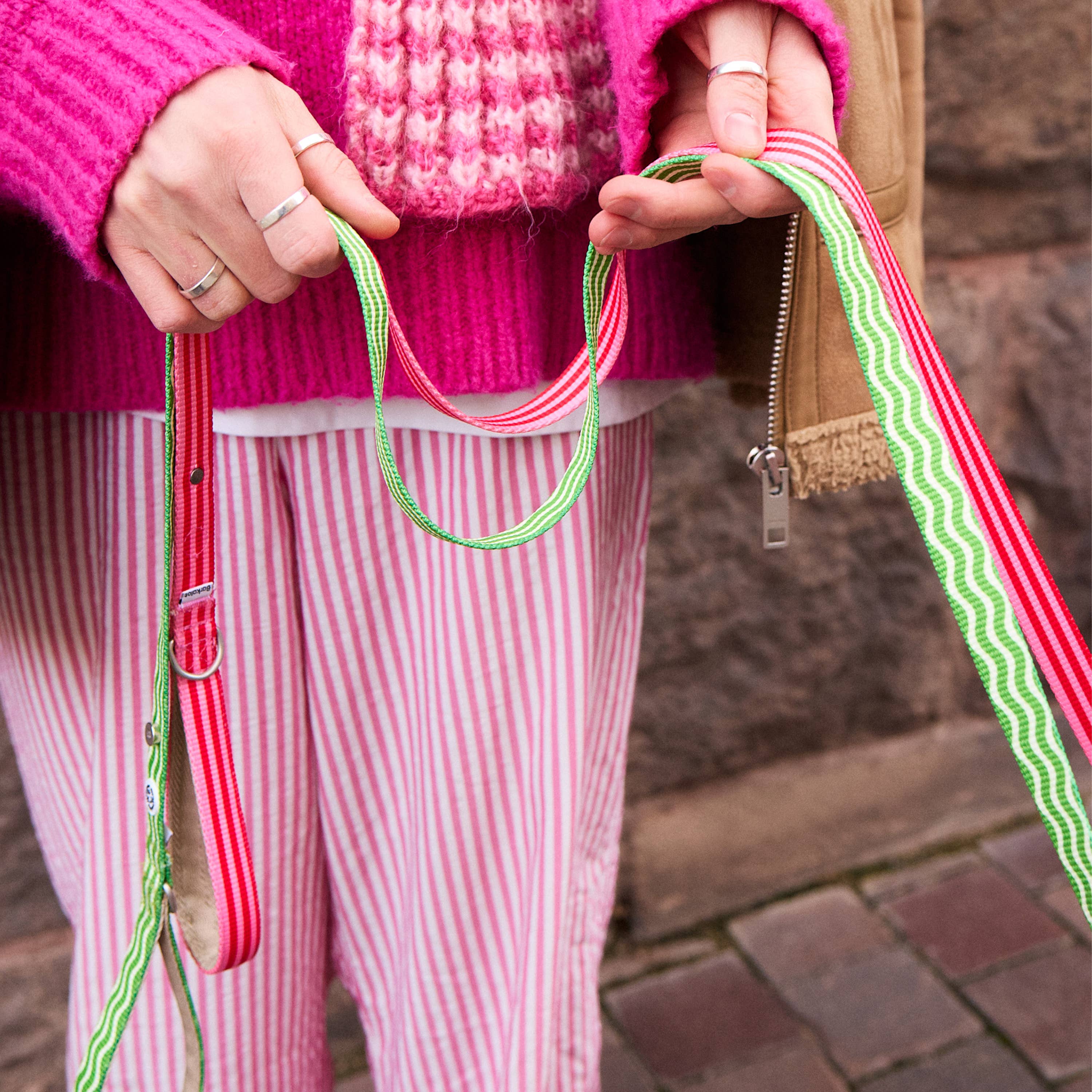 Dog Leash Striped Red & Pink Recycled Material