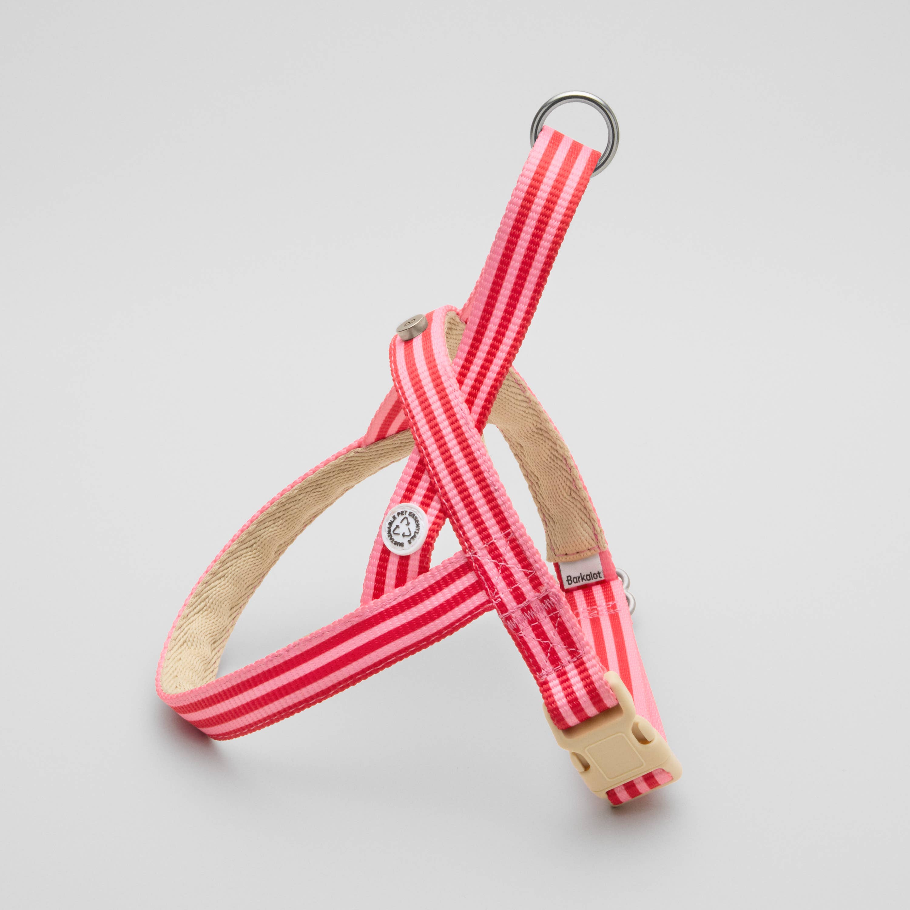 Dog Harness Striped Pink & Red Recycled Material